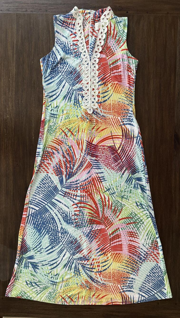 Pappagallo Dress Womens 4 Multicolor Tropical Maxi Jersey High Neck Sundress